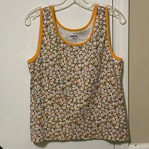 Lands End Floral Tank Top Womens L/P Orange Flowers Boho Bloomcore Summer Sporty